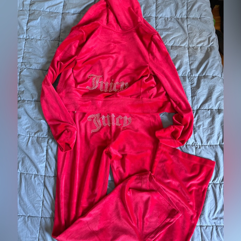 Juicy Couture Red Velour Hoodie and Pants Set